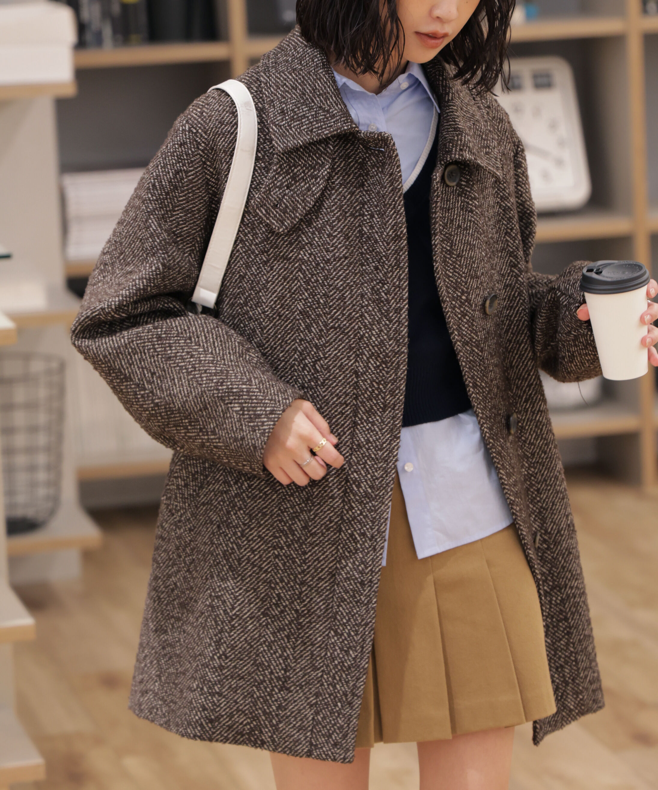  「スタンドカラーミドル丈ツイードコート」|その他|