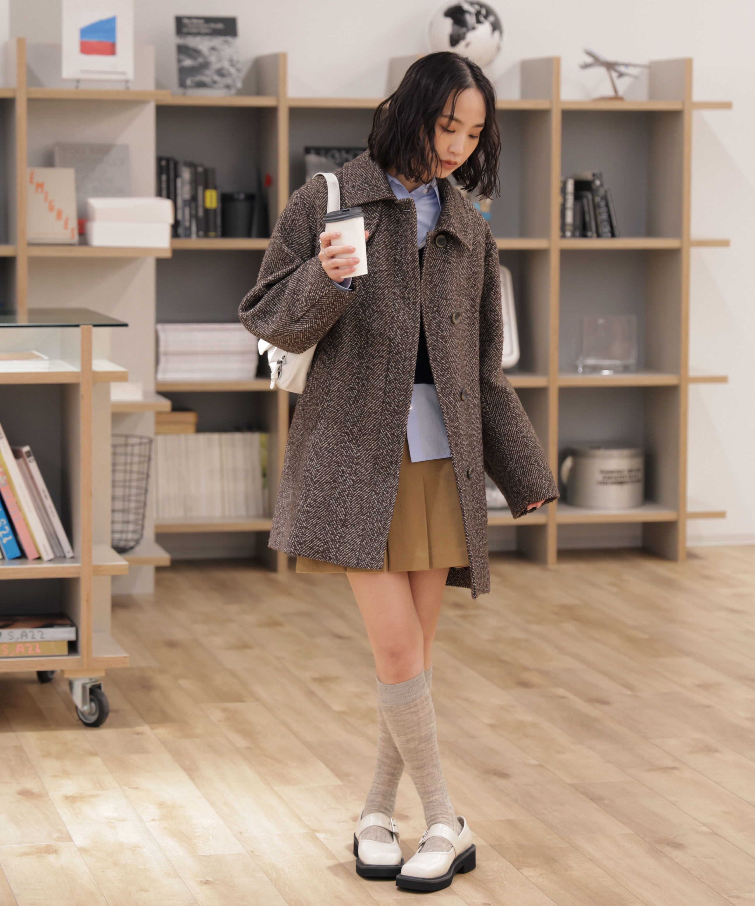  「スタンドカラーミドル丈ツイードコート」|その他|