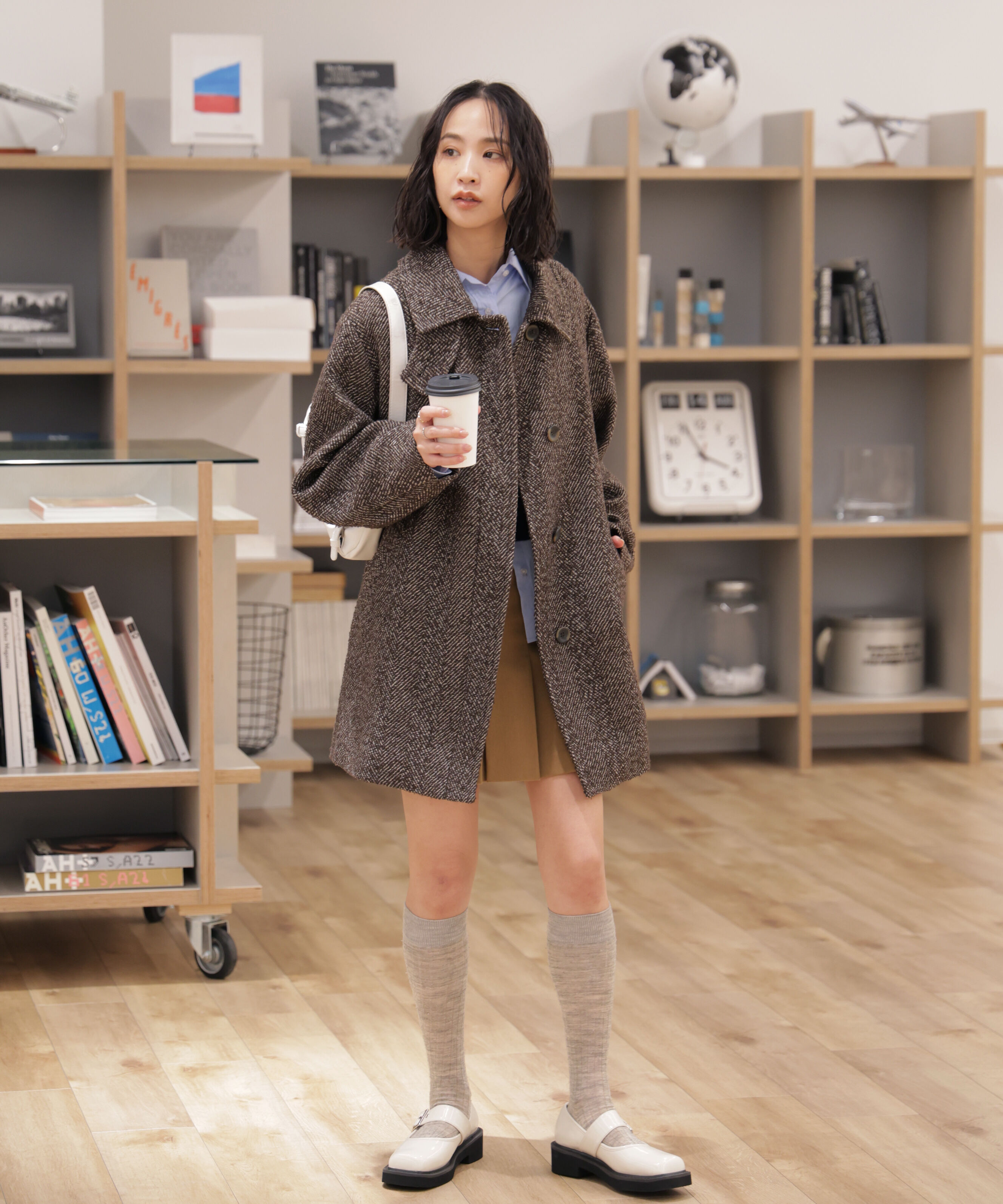  「スタンドカラーミドル丈ツイードコート」|その他|