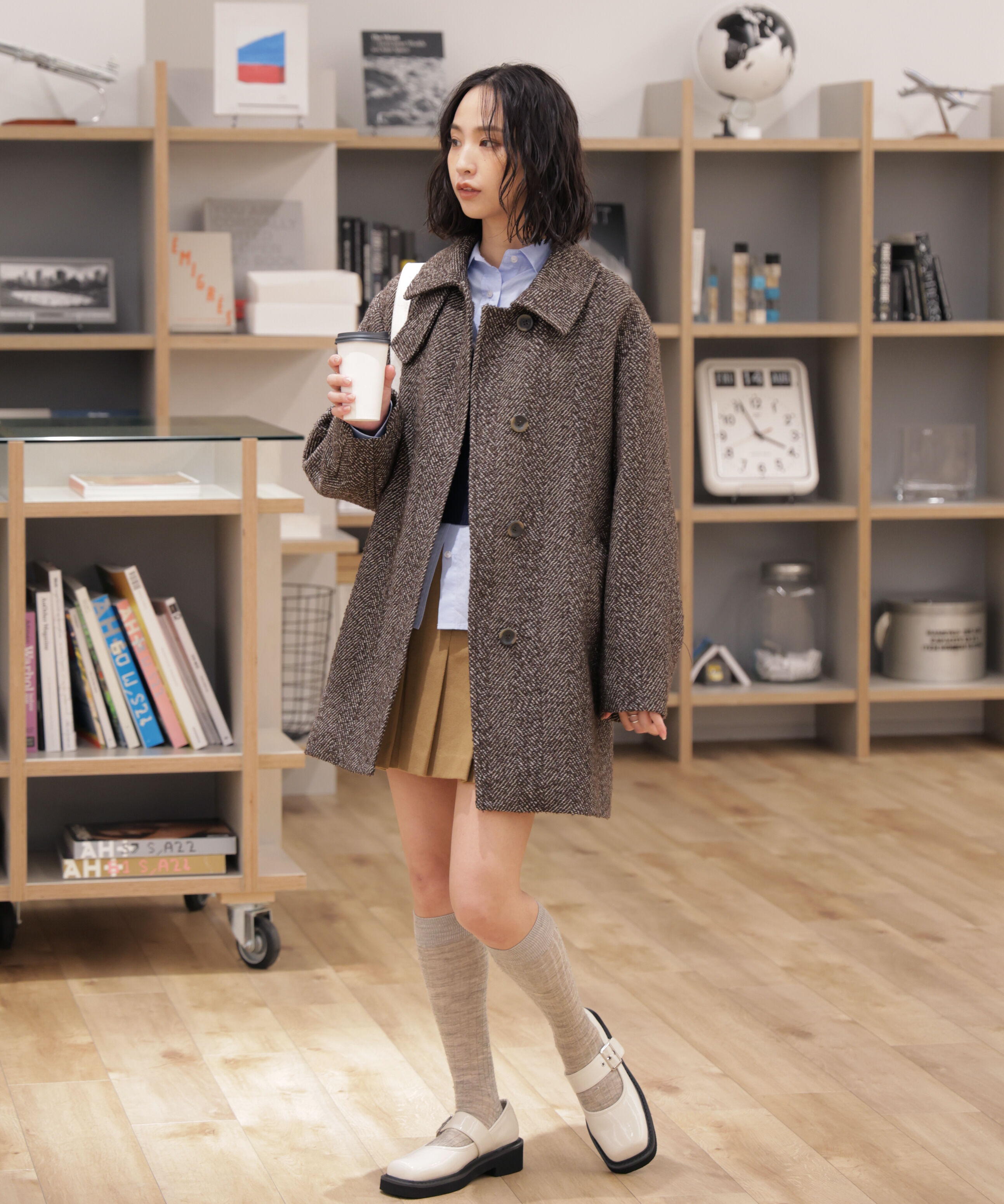  「スタンドカラーミドル丈ツイードコート」|その他|