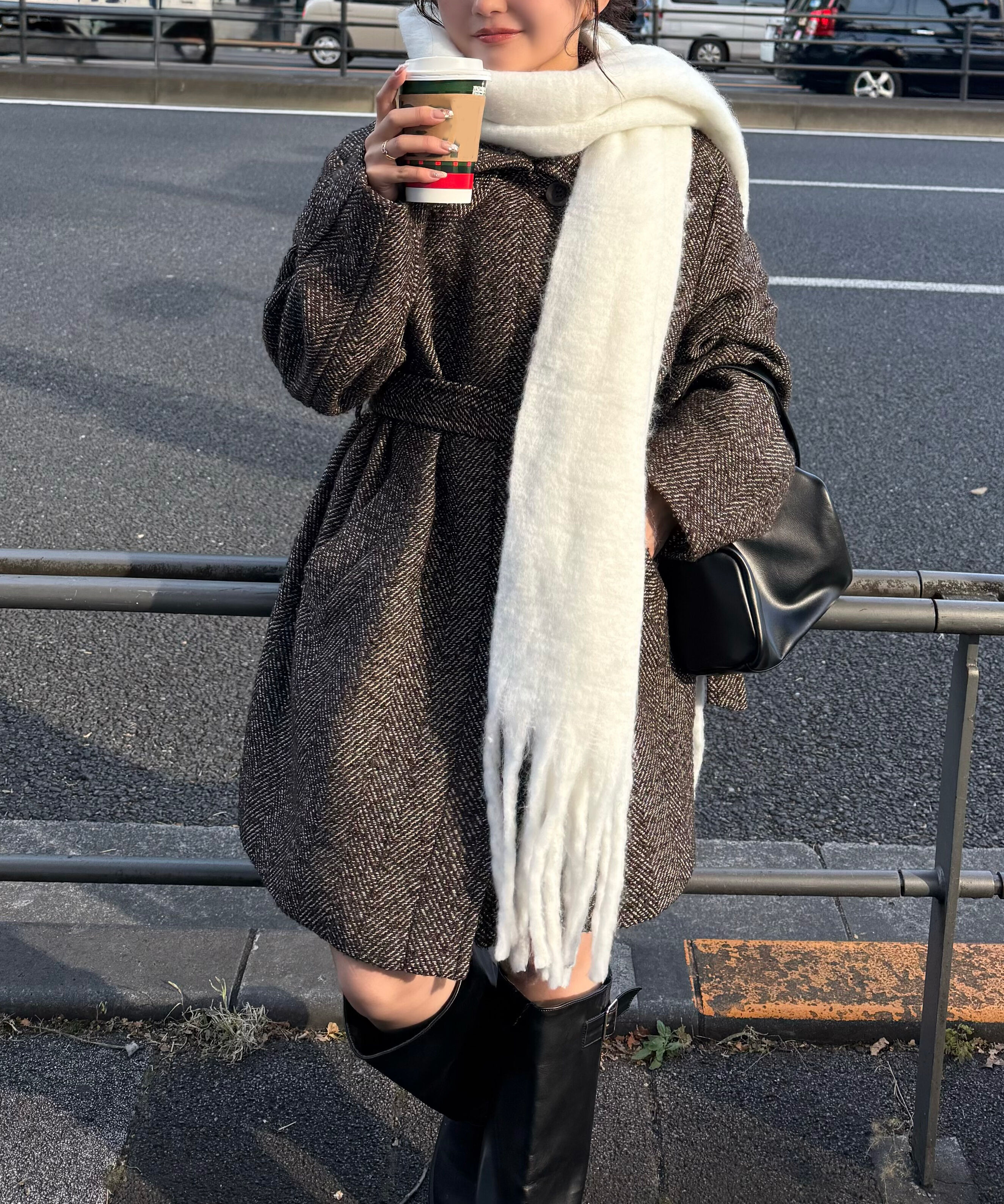  「スタンドカラーミドル丈ツイードコート」|その他|