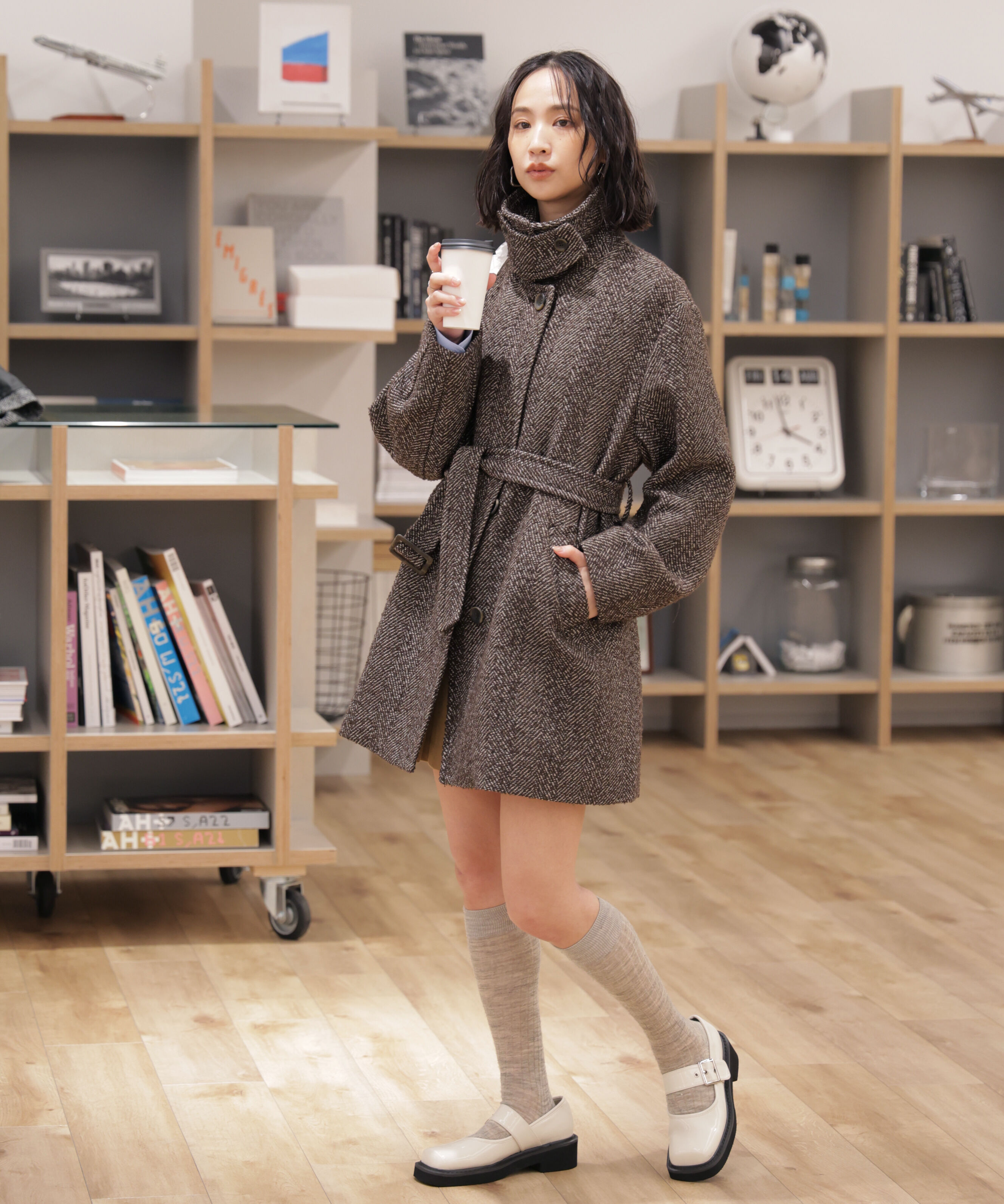  「スタンドカラーミドル丈ツイードコート」|その他|