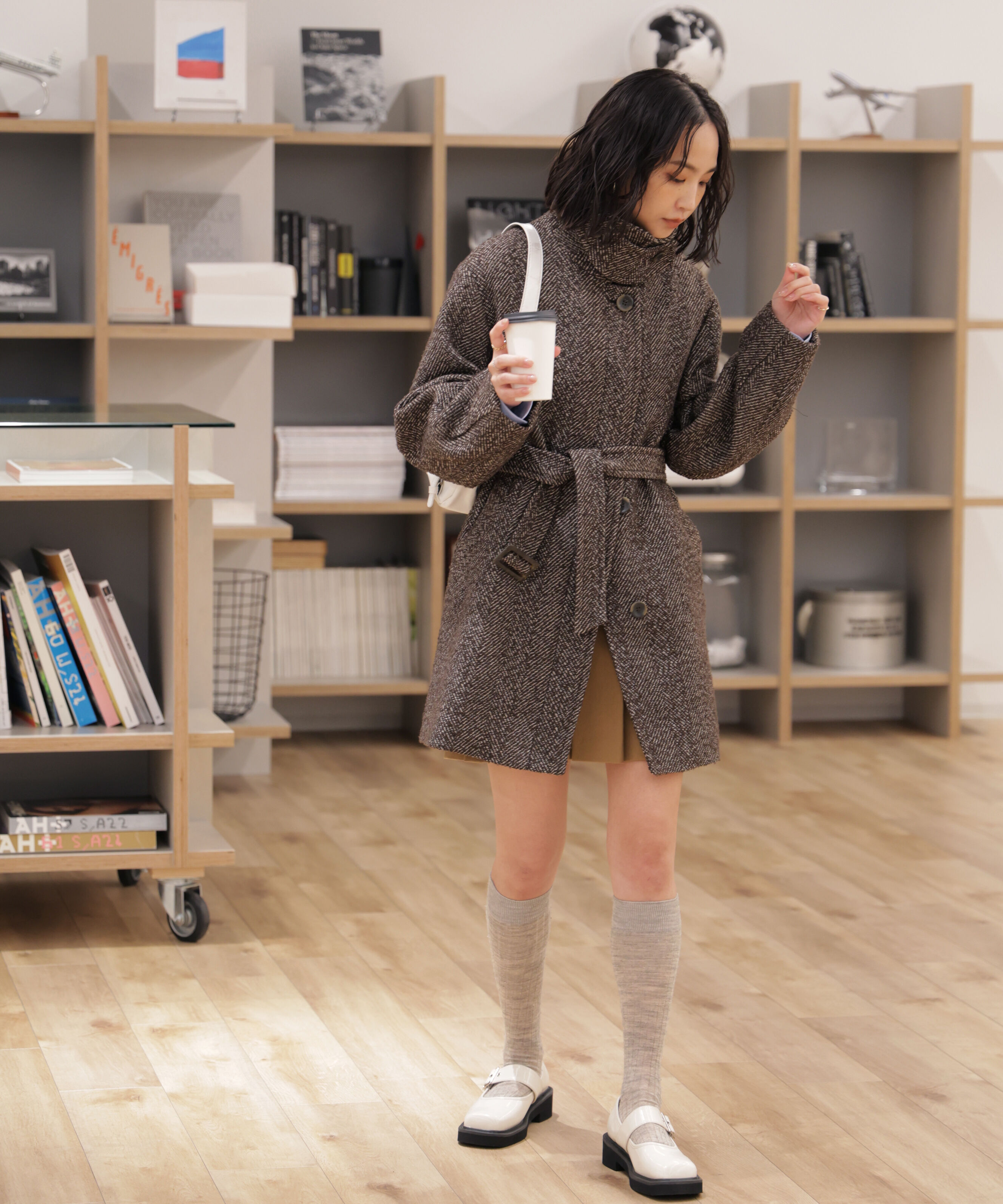  「スタンドカラーミドル丈ツイードコート」|その他|