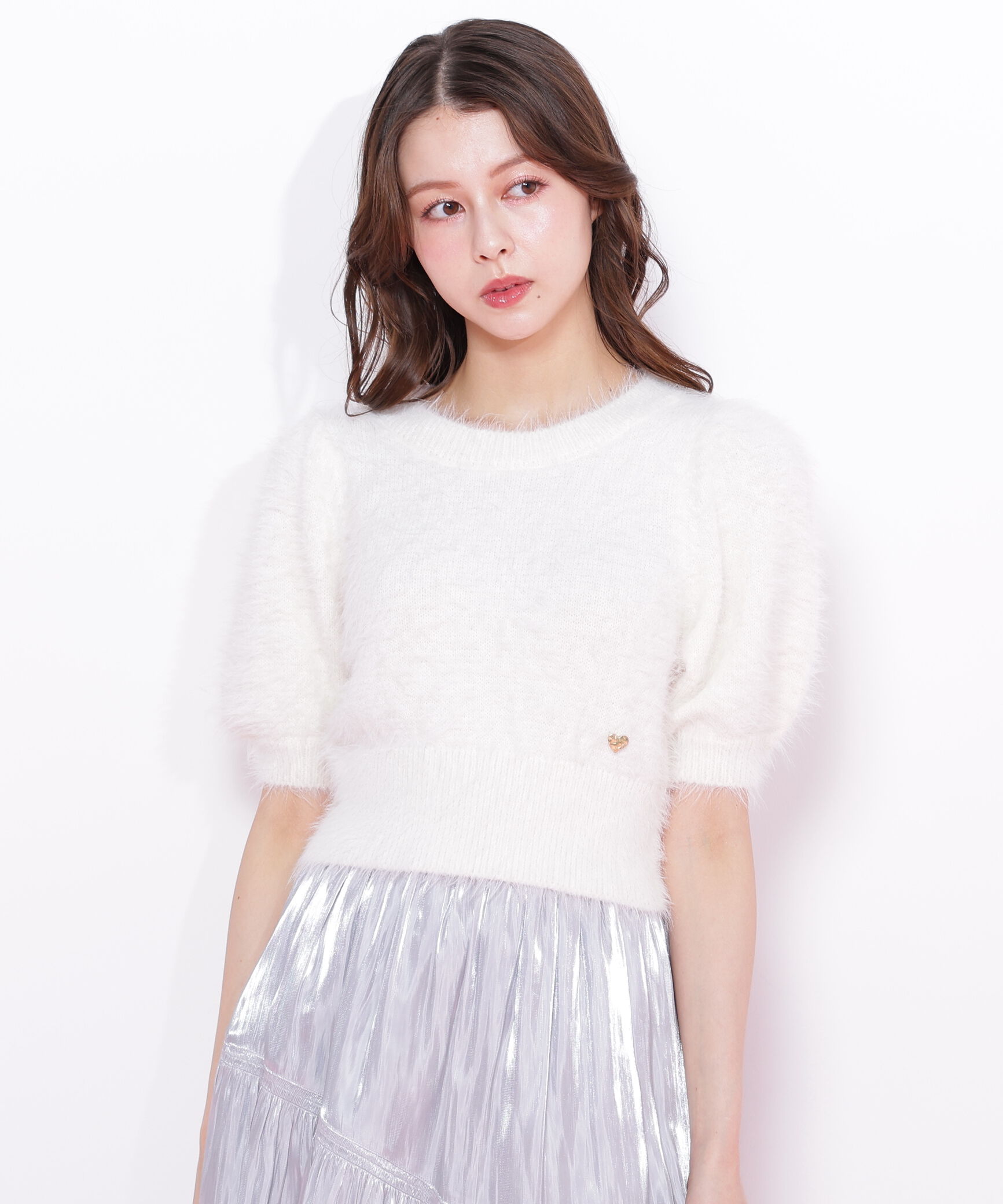  「ハートプレート付きフェザーニット」|ニット・セーター|