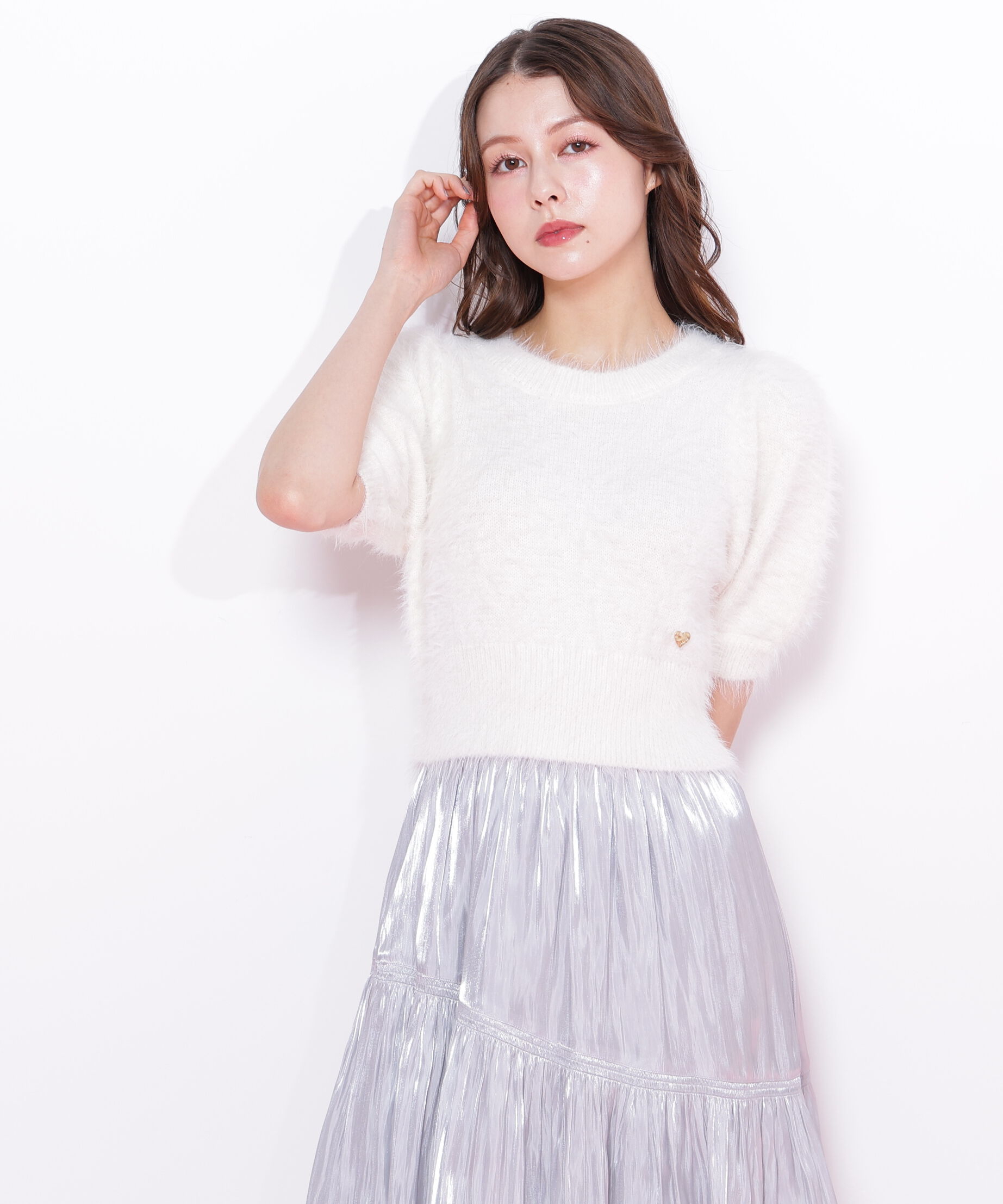  「ハートプレート付きフェザーニット」|ニット・セーター|