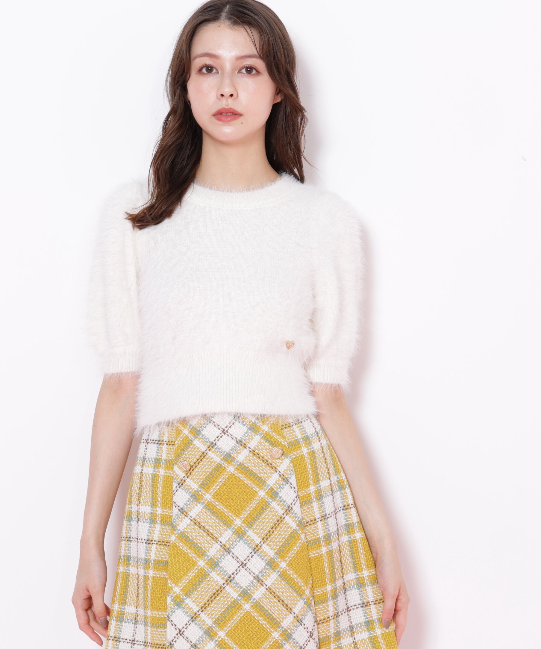  「ハートプレート付きフェザーニット」|ニット・セーター|