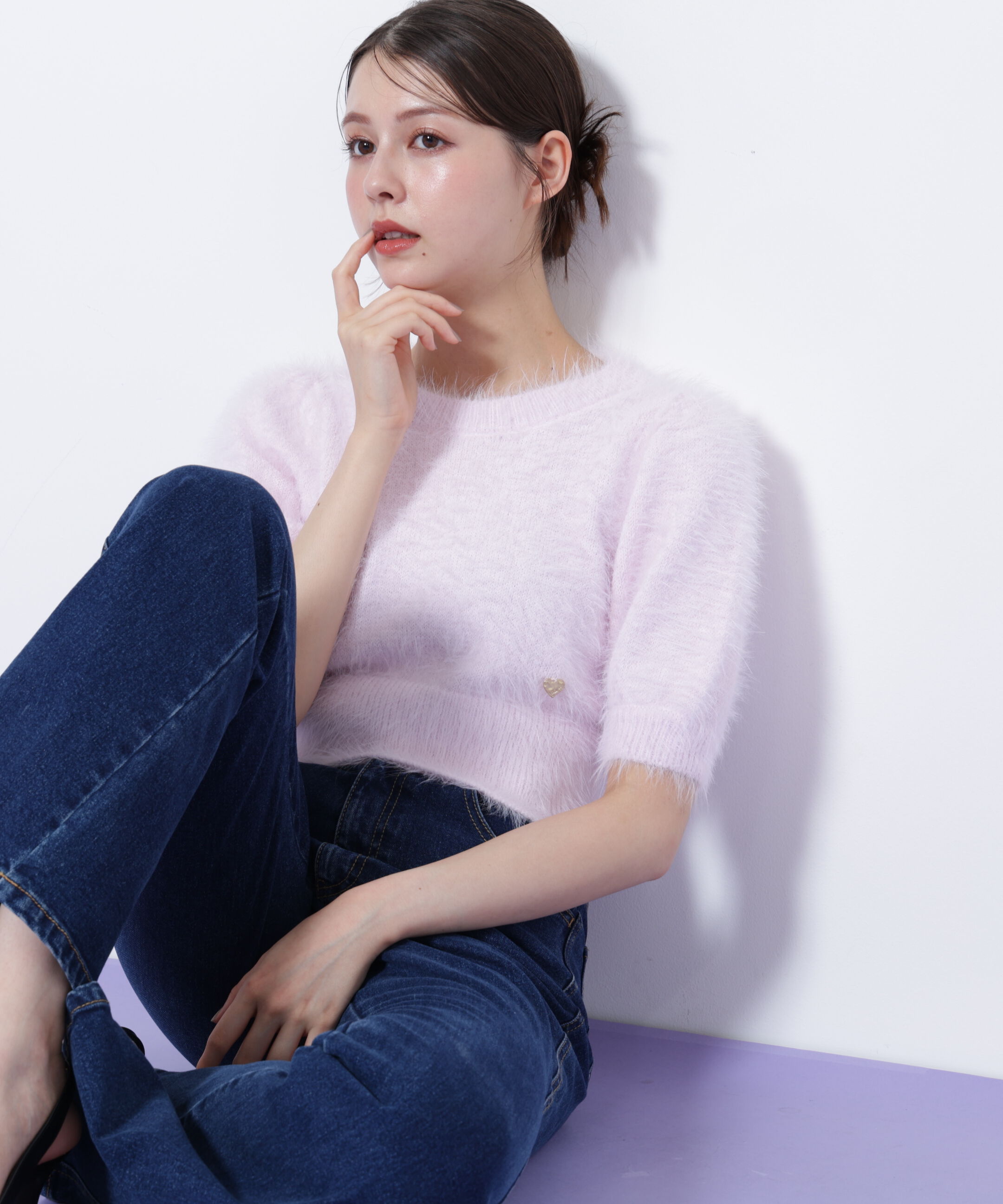  「ハートプレート付きフェザーニット」|ニット・セーター|