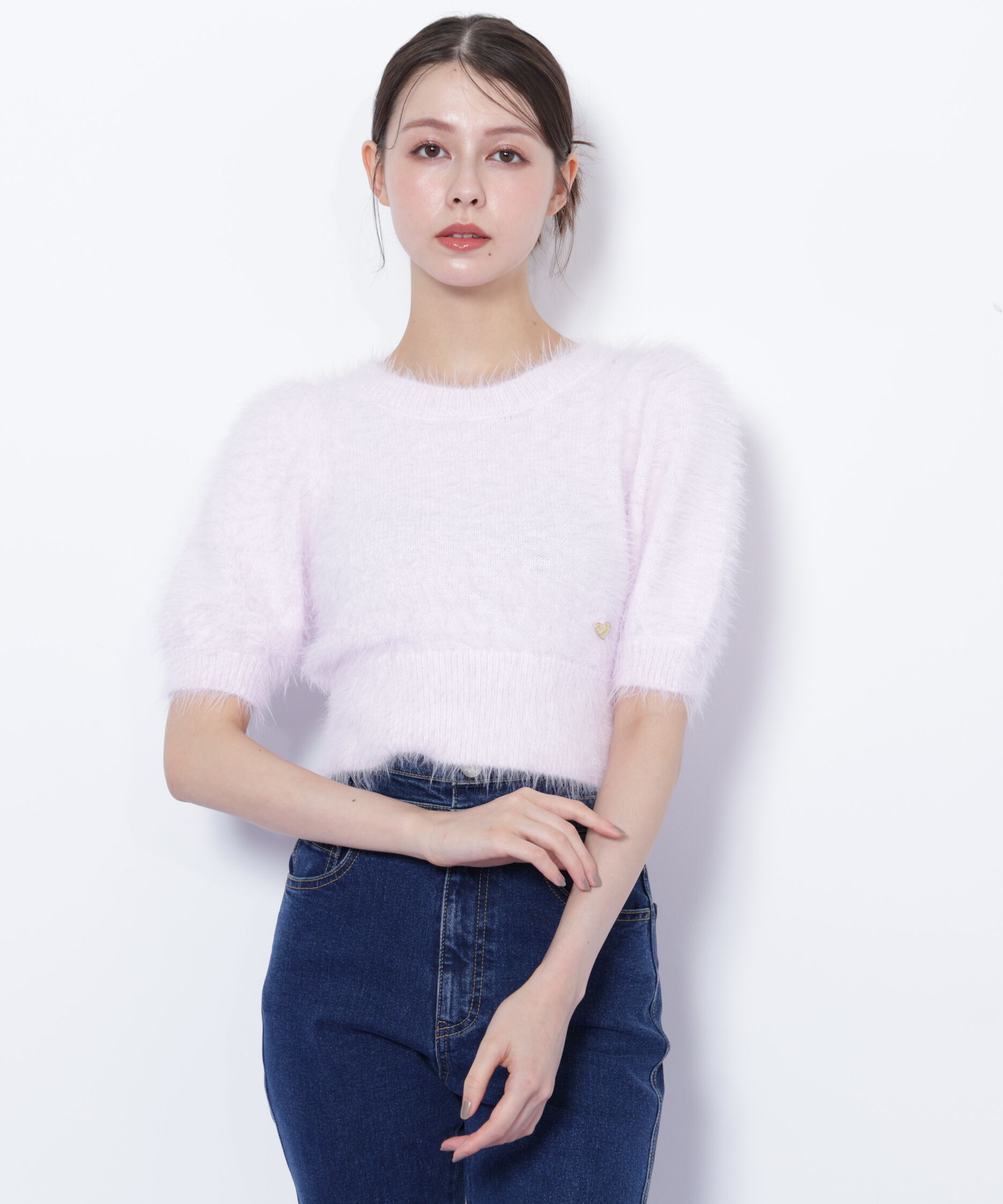  「ハートプレート付きフェザーニット」|ニット・セーター|