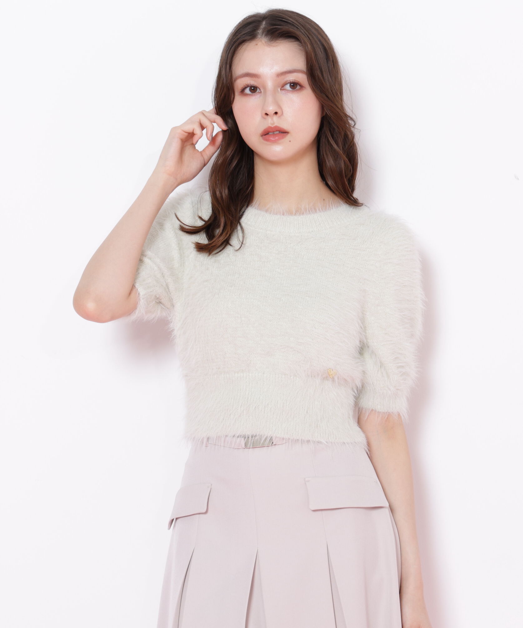  「ハートプレート付きフェザーニット」|ニット・セーター|