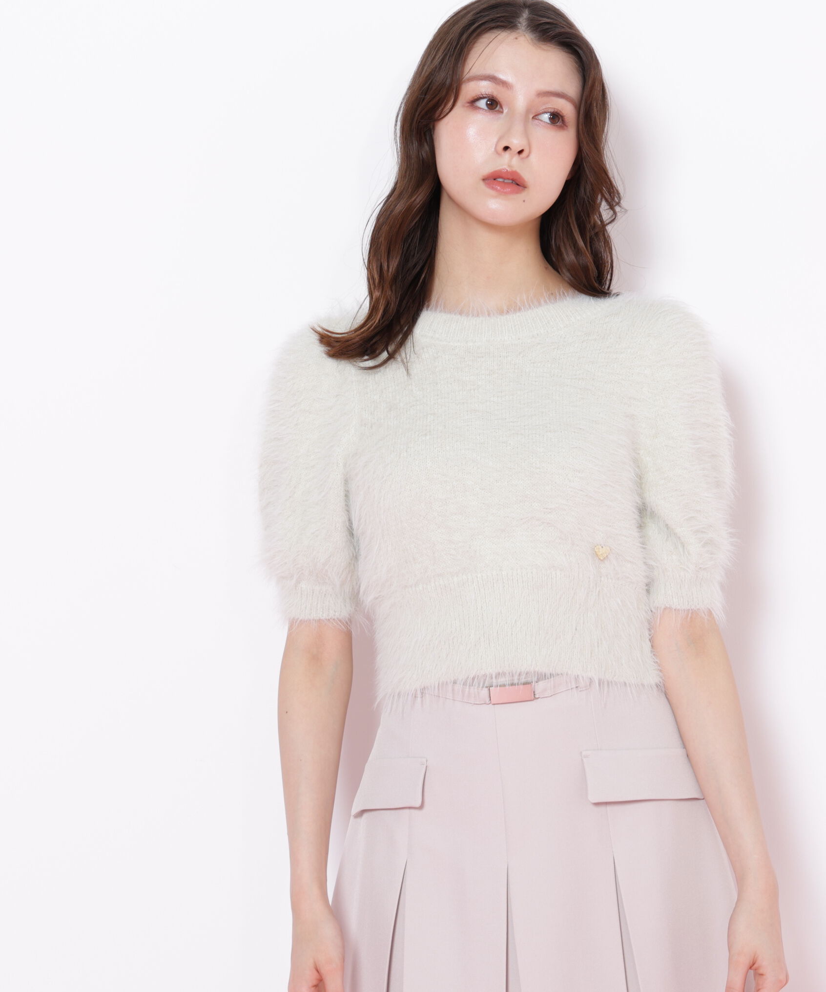  「ハートプレート付きフェザーニット」|ニット・セーター|