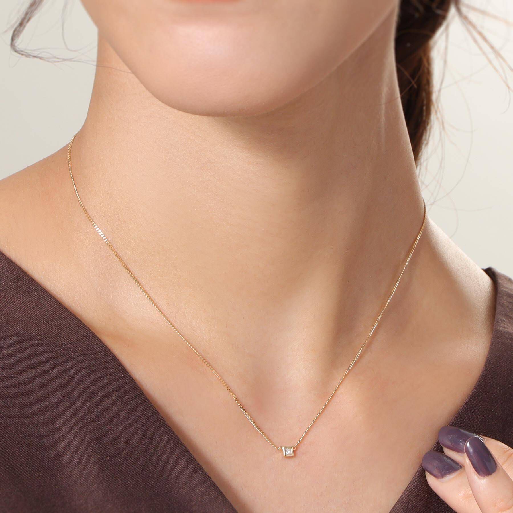 COCOSHNIK「K18ダイヤモンドプリンセスカット キヘイネックレス」|ネックレス|