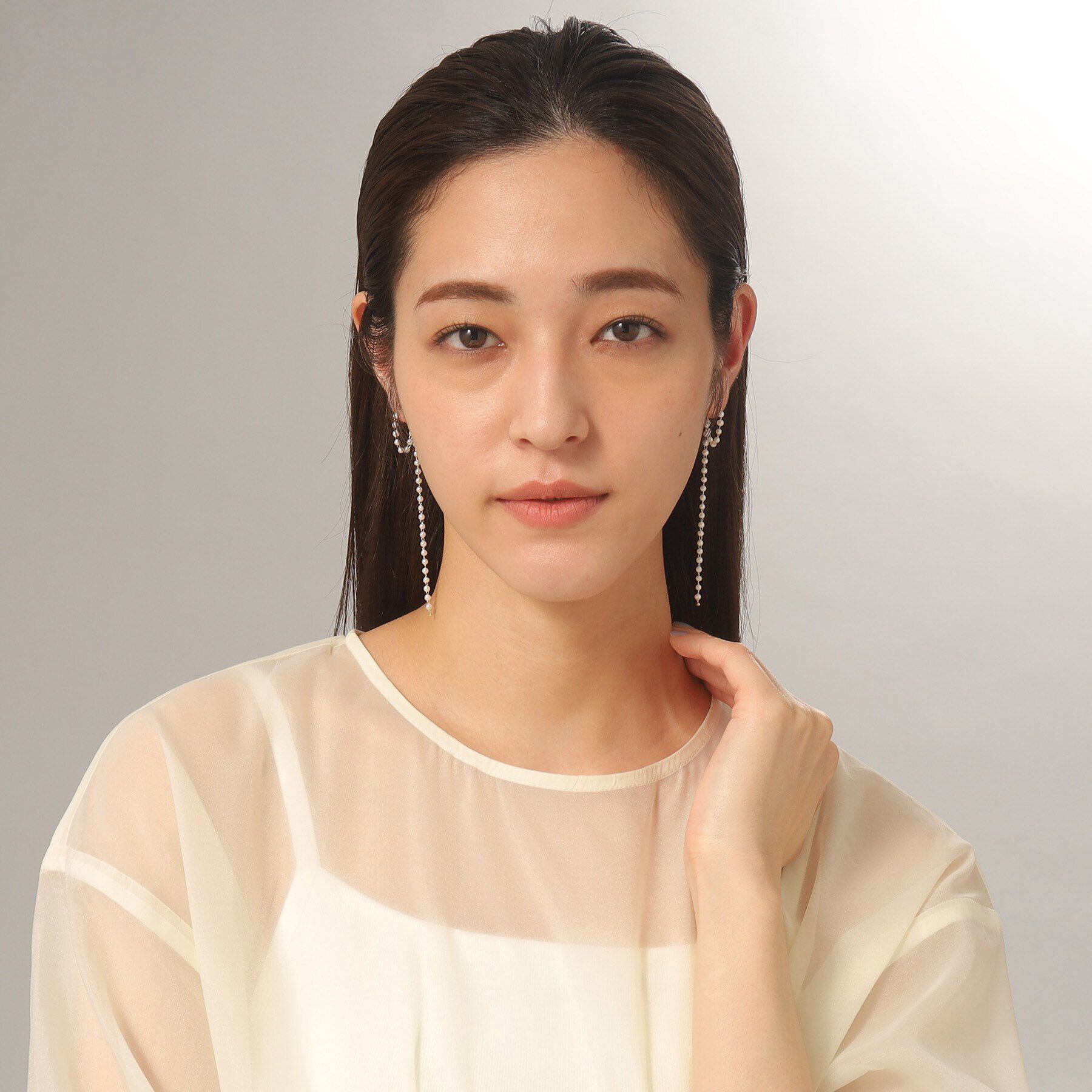 COCOSHNIK「K10パールチェーン ロングフープピアス」|ピアス|