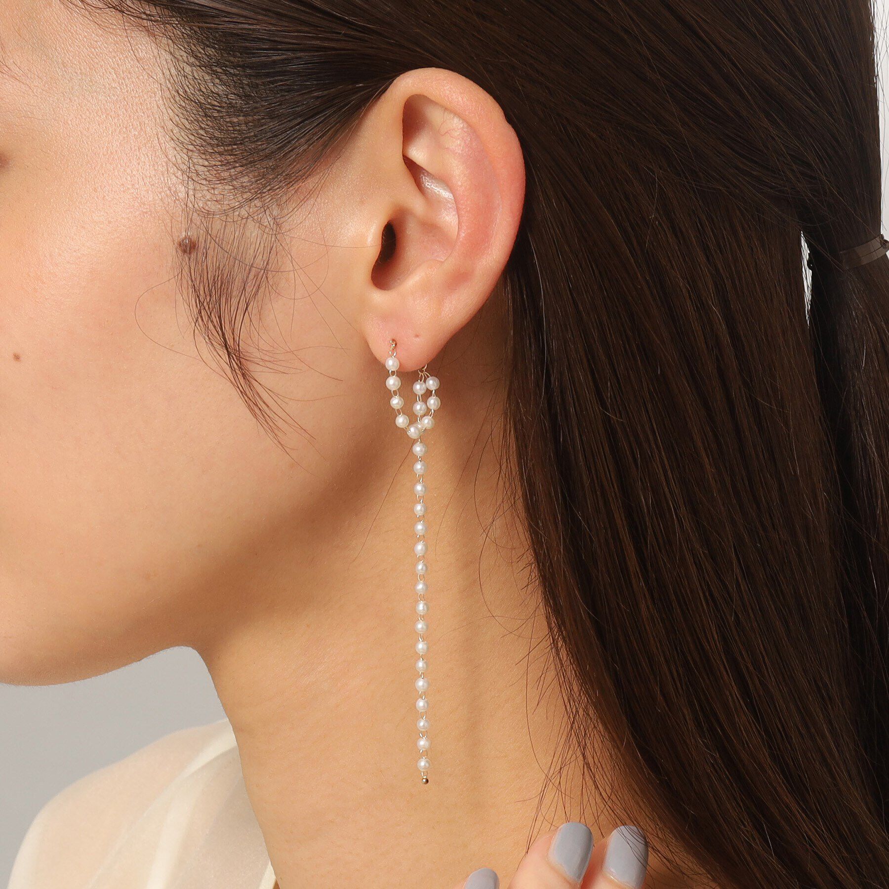 COCOSHNIK「K10パールチェーン ロングフープピアス」|ピアス|