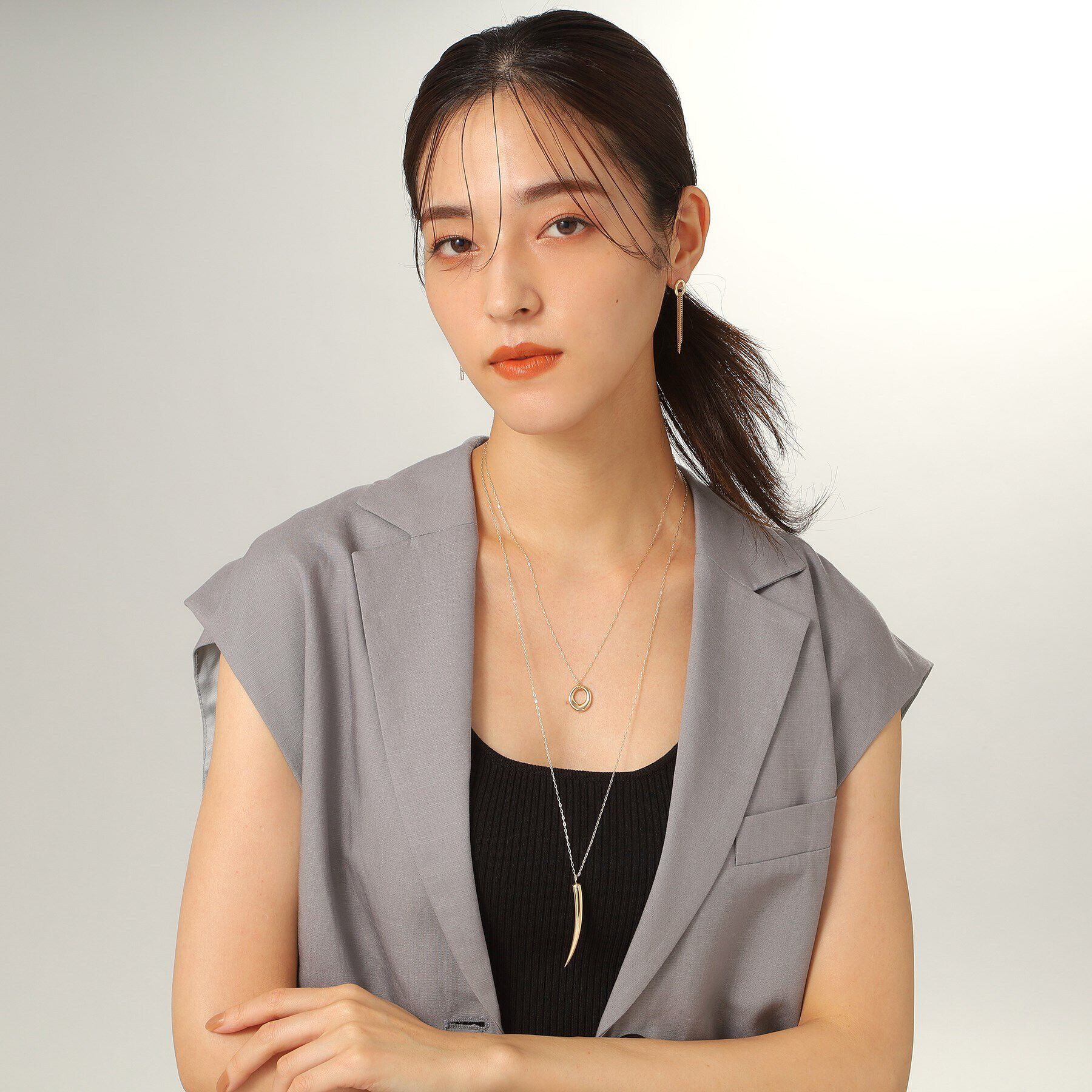 COCOSHNIK「K10中空オーバルフックチェーン スタッドピアス」|ピアス|