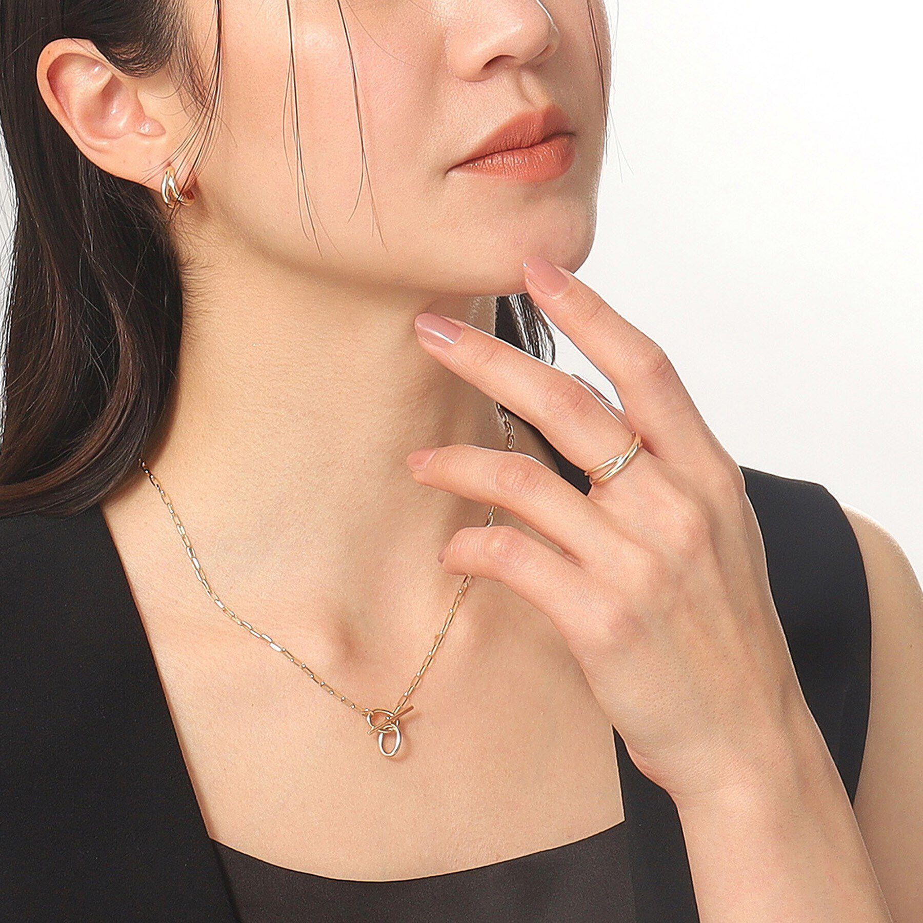 COCOSHNIK「K10ロングハーフラウンドダブルマンテル ネックレス」|ネックレス|