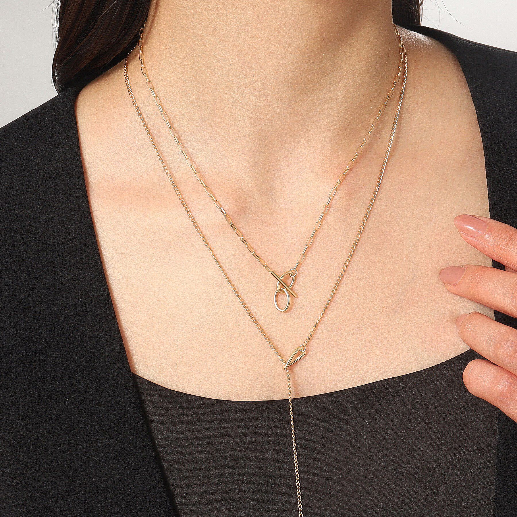 COCOSHNIK「K10ロングハーフラウンドダブルマンテル ネックレス」|ネックレス|