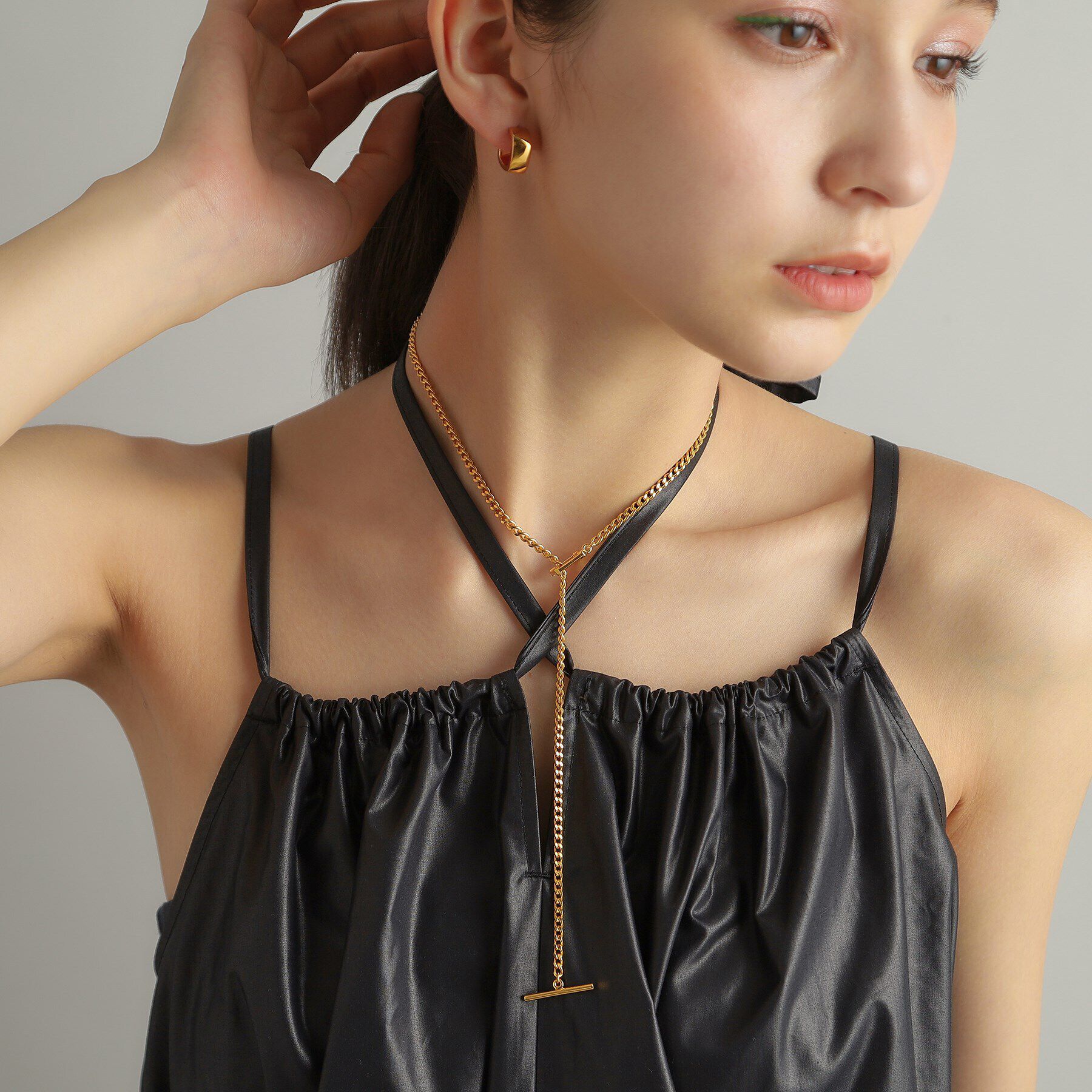 COCOSHNIK ONKITSCH「シルバー カーブチェーン スクエアマンテルネックレス GP」|ネックレス|