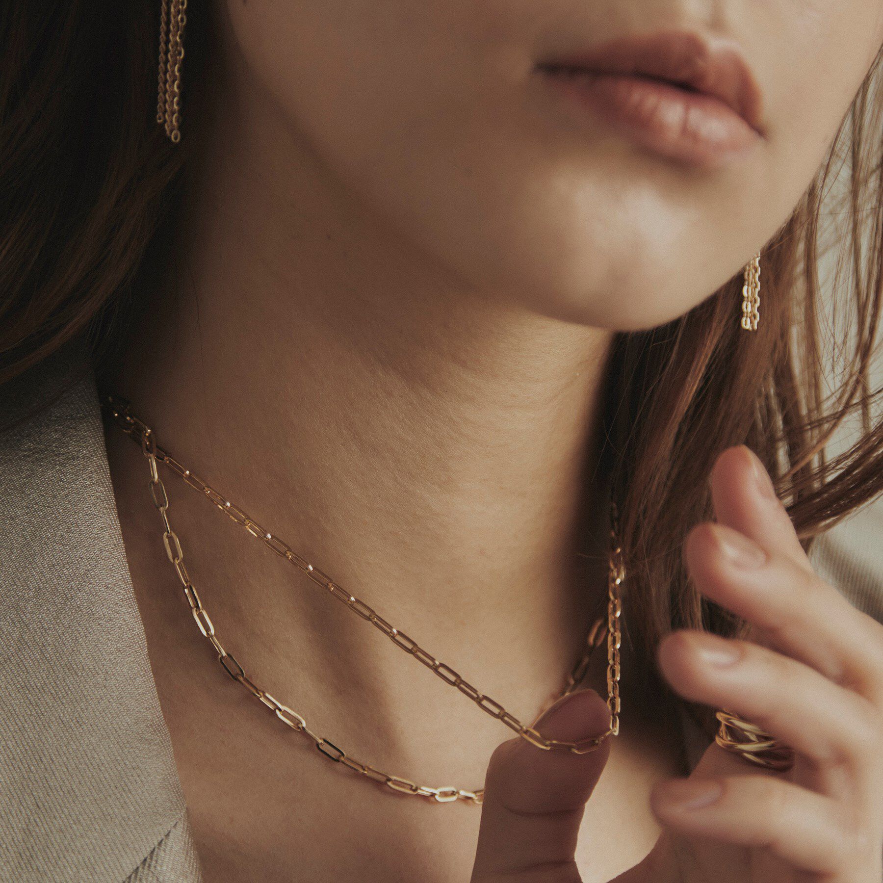 COCOSHNIK「K10中空プリムケーブルチェーン2連 ネックレス」|ネックレス|