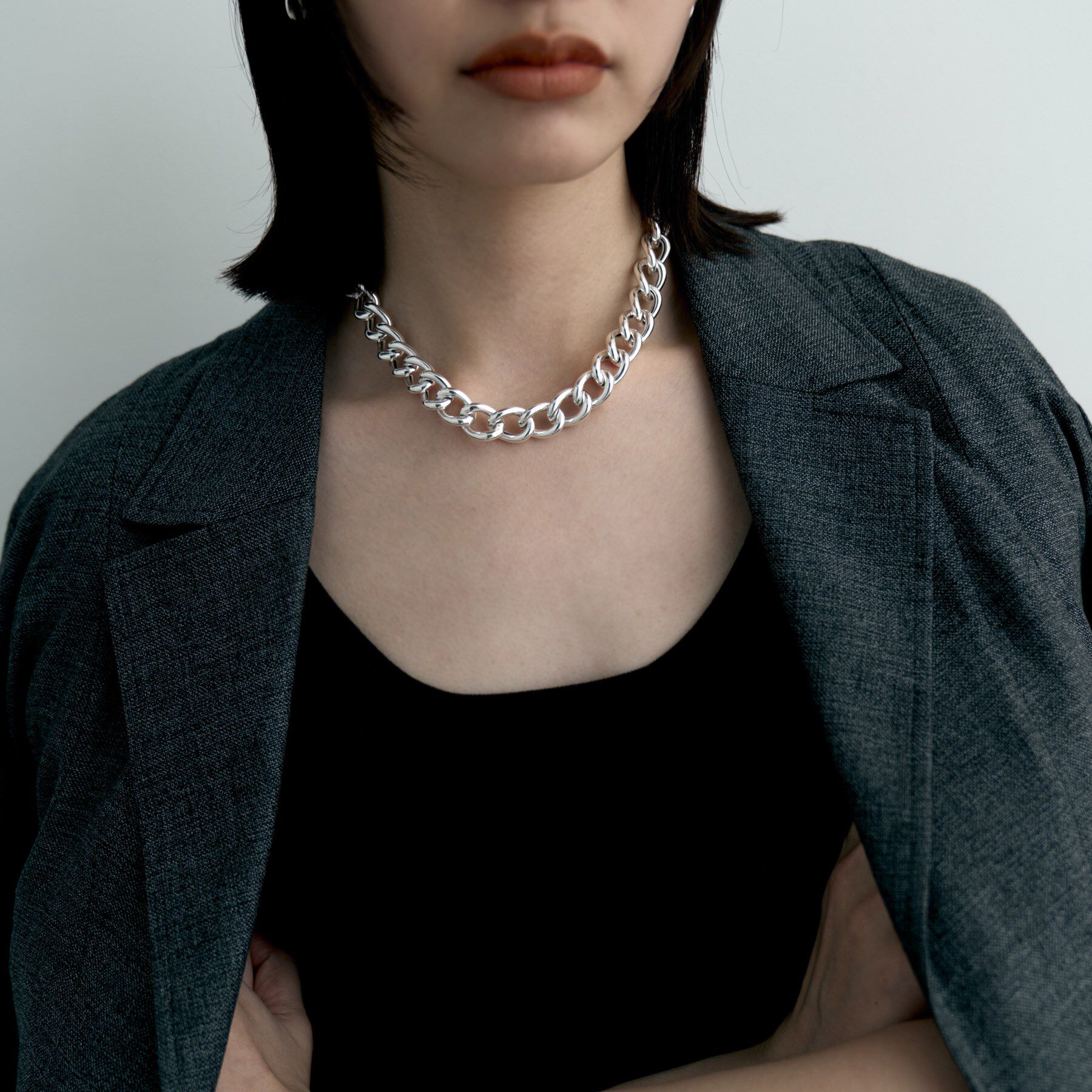 COCOSHNIK ONKITSCH「シルバー デザインチェーン ホロウボリュームカーブネックレス」|ネックレス|