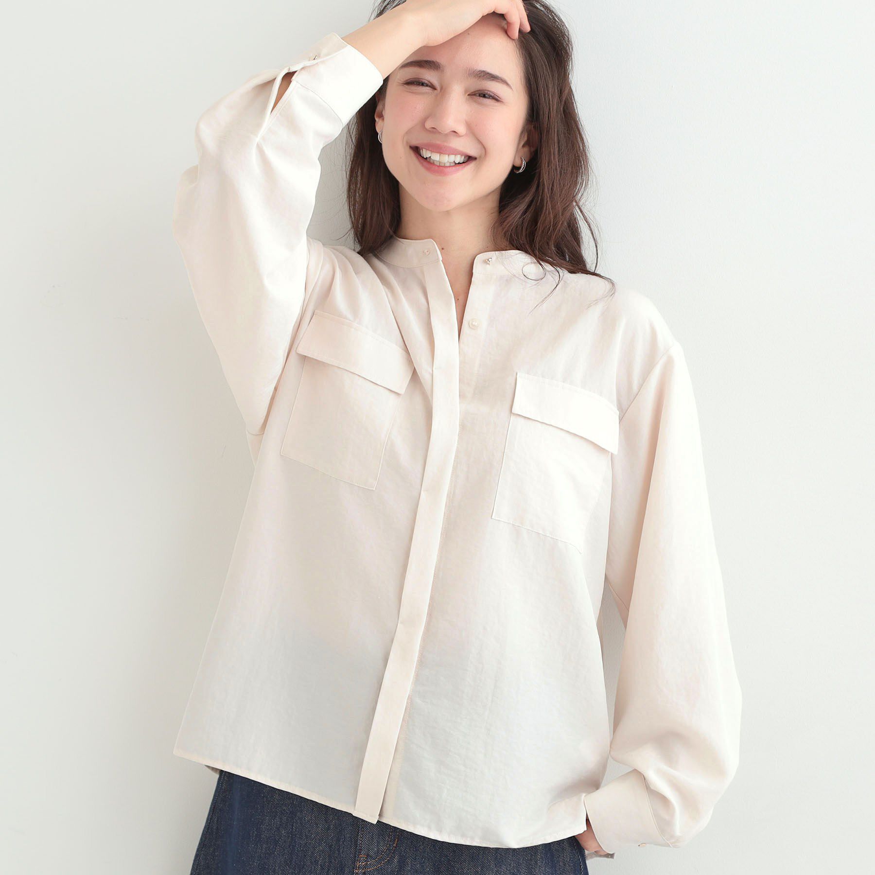 SHOO･LA･RUE「【洗濯後シワになりにくい/UV】フラップポケットシャツ」|シャツ・ブラウス|ライトベージュ(05