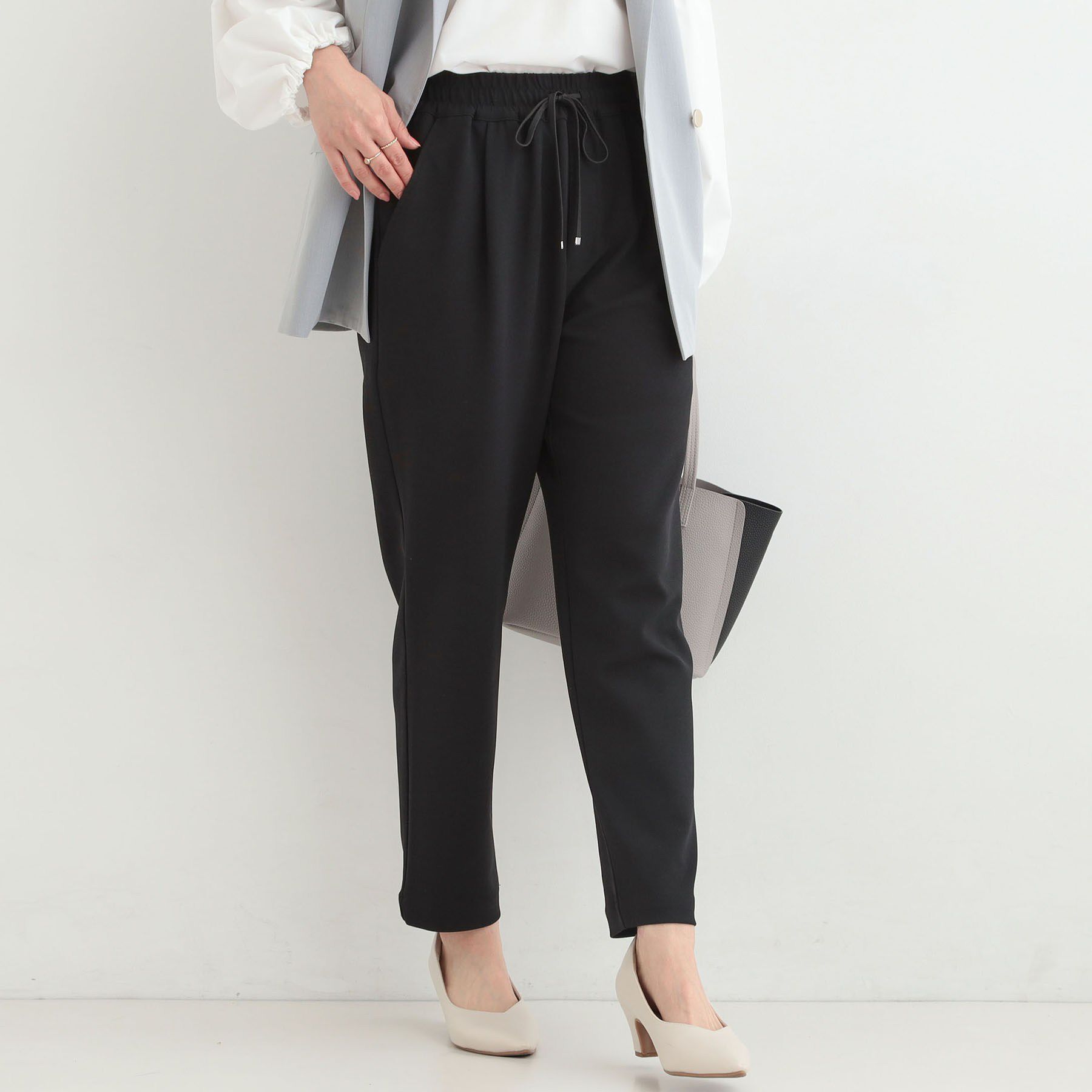 SHOO･LA･RUE「【SS-LL/洗濯後しわになりにくい】スマートに見えるイージーテーパードパンツ」|その他|ブラック(019)