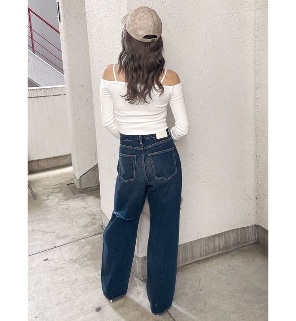 GYDA「ハイウエストfront and backダメージワイドデニムパンツ」|デニム|