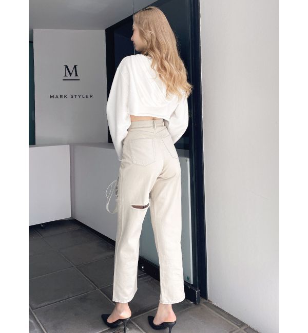 GYDA「ハイウエストfront and backダメージワイドデニムパンツ」|デニム|