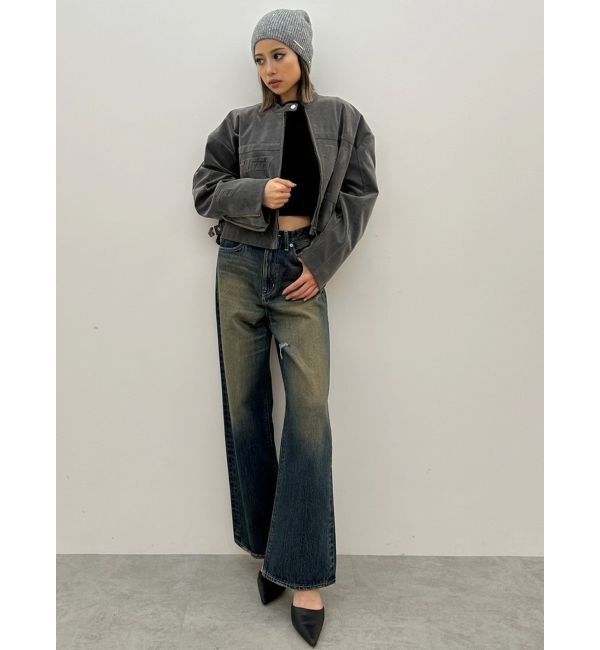 GYDA「ハイウエストSymmetryGYDA INNER RIPPEDワイドデニムパンツ」|デニム|