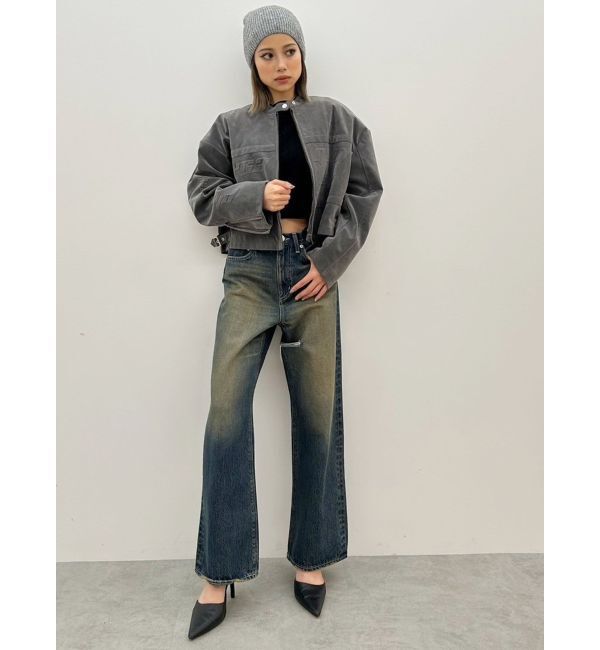 GYDA「ハイウエストSymmetryGYDA INNER RIPPEDワイドデニムパンツ」|デニム|