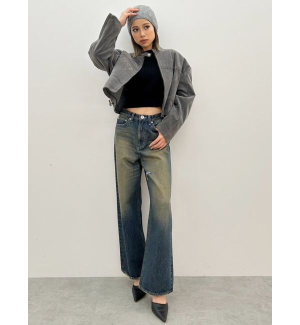 GYDA「ハイウエストSymmetryGYDA INNER RIPPEDワイドデニムパンツ」|デニム|