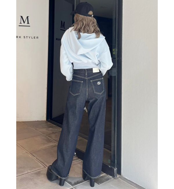 GYDA「ハイウエストSymmetryGYDA INNER RIPPEDワイドデニムパンツ」|デニム|