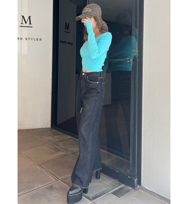 GYDA「ハイウエストSymmetryGYDA INNER RIPPEDワイドデニムパンツ」|デニム|