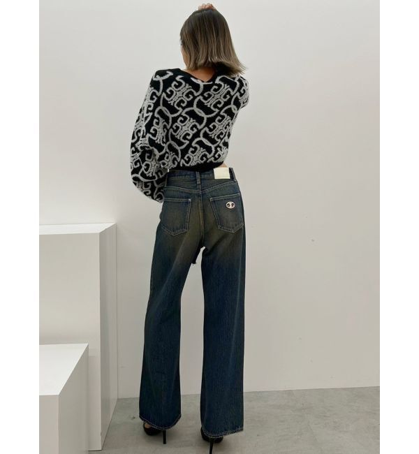 GYDA「ハイウエストSymmetryGYDA INNER RIPPEDワイドデニムパンツ」|デニム|