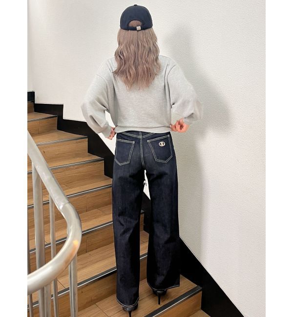 GYDA「ハイウエストSymmetryGYDA INNER RIPPEDワイドデニムパンツ」|デニム|