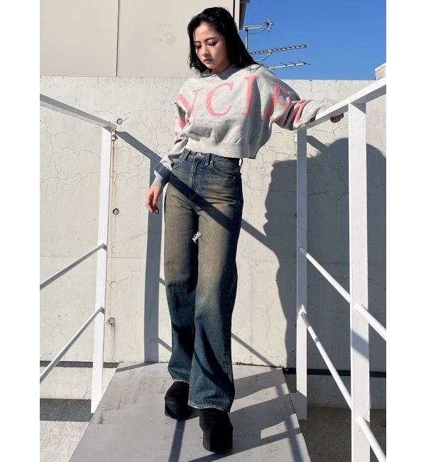 GYDA「ハイウエストSymmetryGYDA INNER RIPPEDワイドデニムパンツ」|デニム|