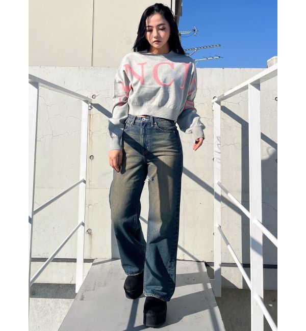 GYDA「ハイウエストSymmetryGYDA INNER RIPPEDワイドデニムパンツ」|デニム|