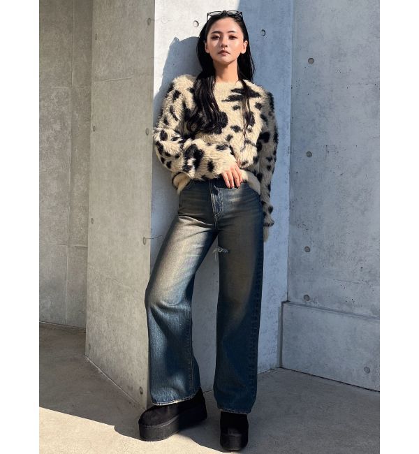 GYDA「ハイウエストSymmetryGYDA INNER RIPPEDワイドデニムパンツ」|デニム|