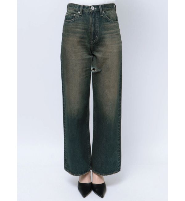 GYDA「ハイウエストSymmetryGYDA INNER RIPPEDワイドデニムパンツ」|デニム|