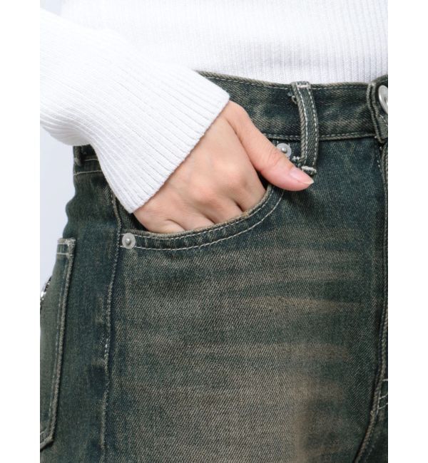 GYDA「ハイウエストSymmetryGYDA INNER RIPPEDワイドデニムパンツ」|デニム|