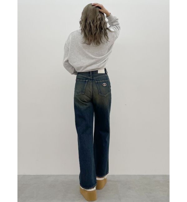 GYDA「ハイウエストSymmetryGYDA INNER RIPPEDワイドデニムパンツ」|デニム|