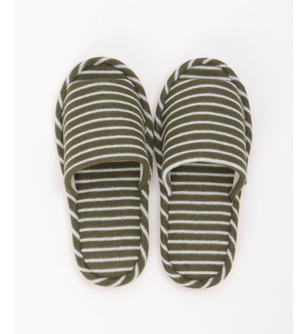 TOKYO DESIGN CHANNEL「パイルボーダー外縫いスリッパ」|ルームシューズ|グリーン