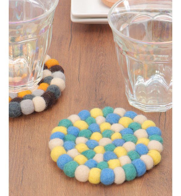 Lbc with Life「コースター サークル フェルトボール」|食器・キッチングッズ|ブルー