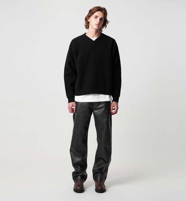 MONKEY TIME「プレーティング クロップド Vネック ニット」|ニット・セーター|