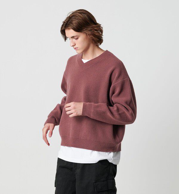 MONKEY TIME「プレーティング クロップド Vネック ニット」|ニット・セーター|