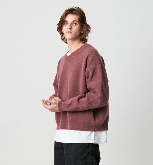 MONKEY TIME「プレーティング クロップド Vネック ニット」|ニット・セーター|