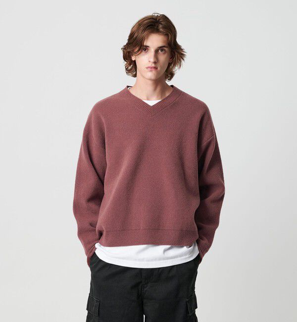 MONKEY TIME「プレーティング クロップド Vネック ニット」|ニット・セーター|