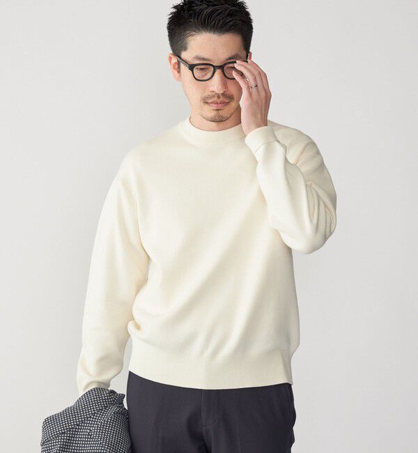 SHIPS「SHIPS: 〈手洗い可能・抗菌防臭〉14GG コットン スムース 長袖 ニット」|ニット・セーター|ナチュラル