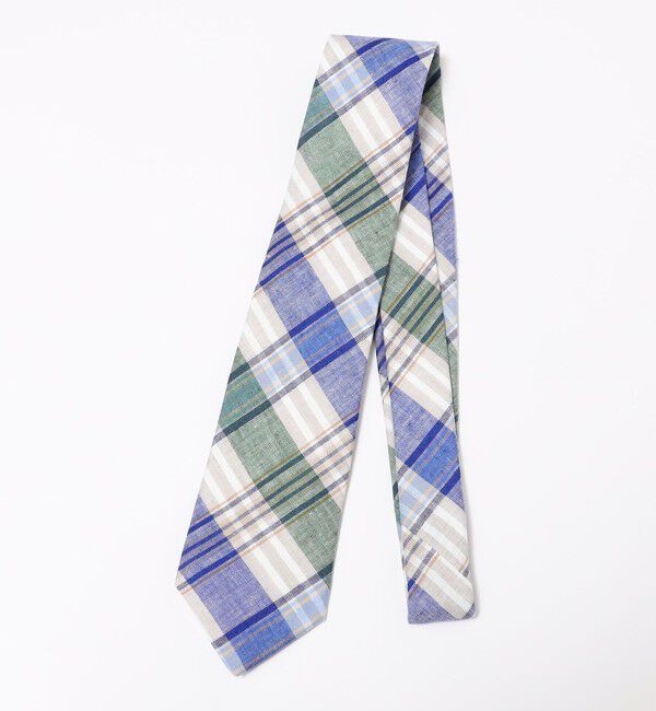 SHIPS「BREUER: リネン ネイビー マドラス チェック ネクタイ」|ネクタイ・蝶ネクタイ|グリーン