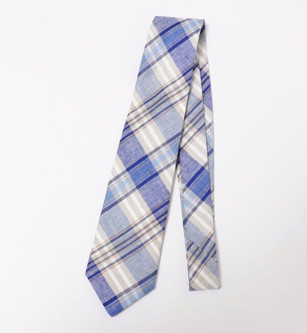 SHIPS「BREUER: リネン ネイビー マドラス チェック ネクタイ」|ネクタイ・蝶ネクタイ|コバルトブルー