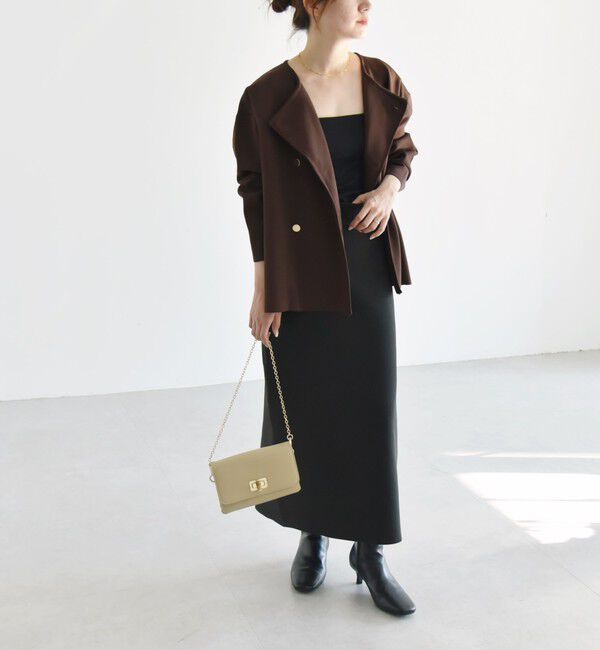 quaranciel「quaranciel:〈手洗い可能〉ニット ノーカラー ダブル ジャケット カーディガン」|カーディガン|